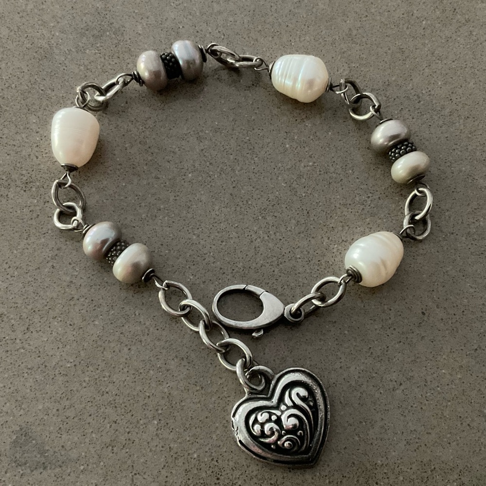 Silver and Pearl Link Bracelet